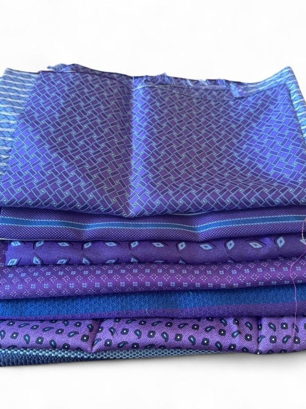 7pc bundle lot purple 100% Italian silk fabric remnants